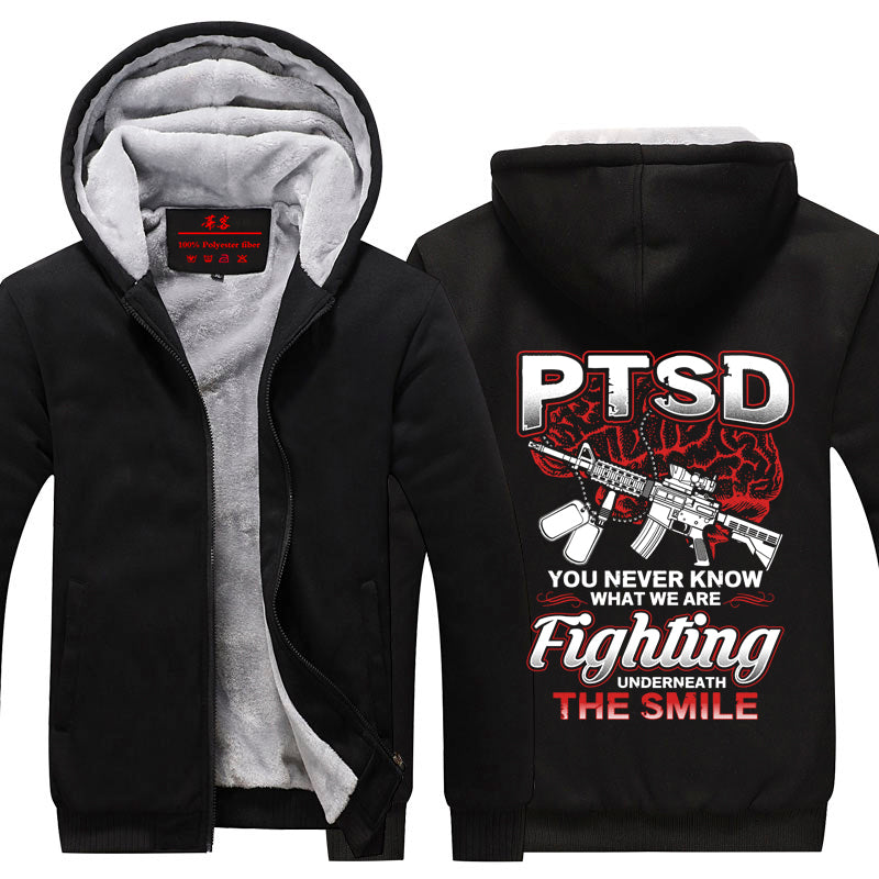 PTSD - You Never Know What We Are Fighting Underneath The Smile Fleece Jacket Black-Black
