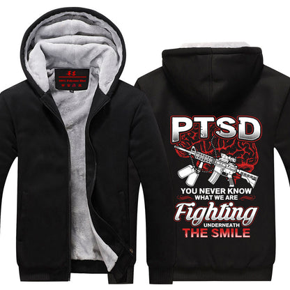 PTSD - You Never Know What We Are Fighting Underneath The Smile Fleece Jacket Black-Black