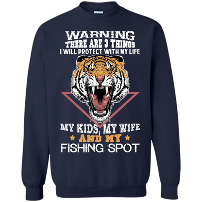 Fisherman T-shirt Warning There Are 3 Things I Will Protect With My Life Navy