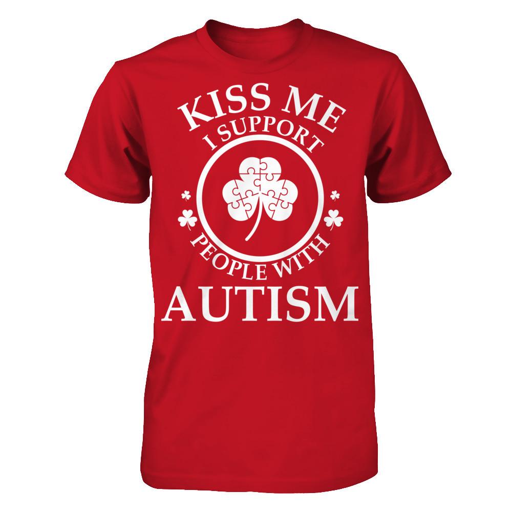 Kiss Me I Support People With Autism T-shirt Gildan - Short Sleeve Tee Red