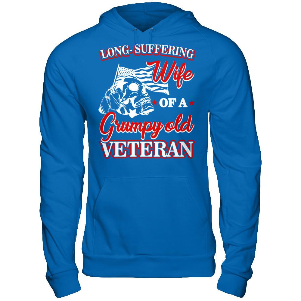 Long Suffering Wife Of A Grumpy Old Veteran Gildan - Pullover Hoodie Royal
