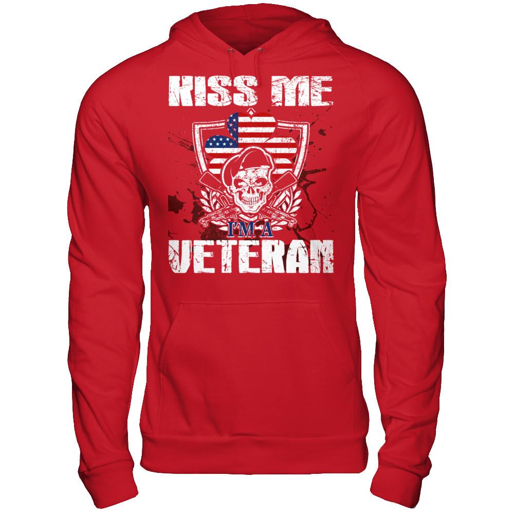 Kiss Me I'm A Veteran T-shirt Gildan - Pullover Hoodie Red