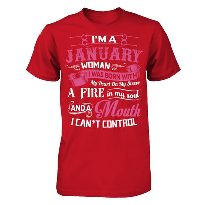 I Am A January Woman I Was Born With My Heart On My Sleeve Gildan - Short Sleeve Tee Red