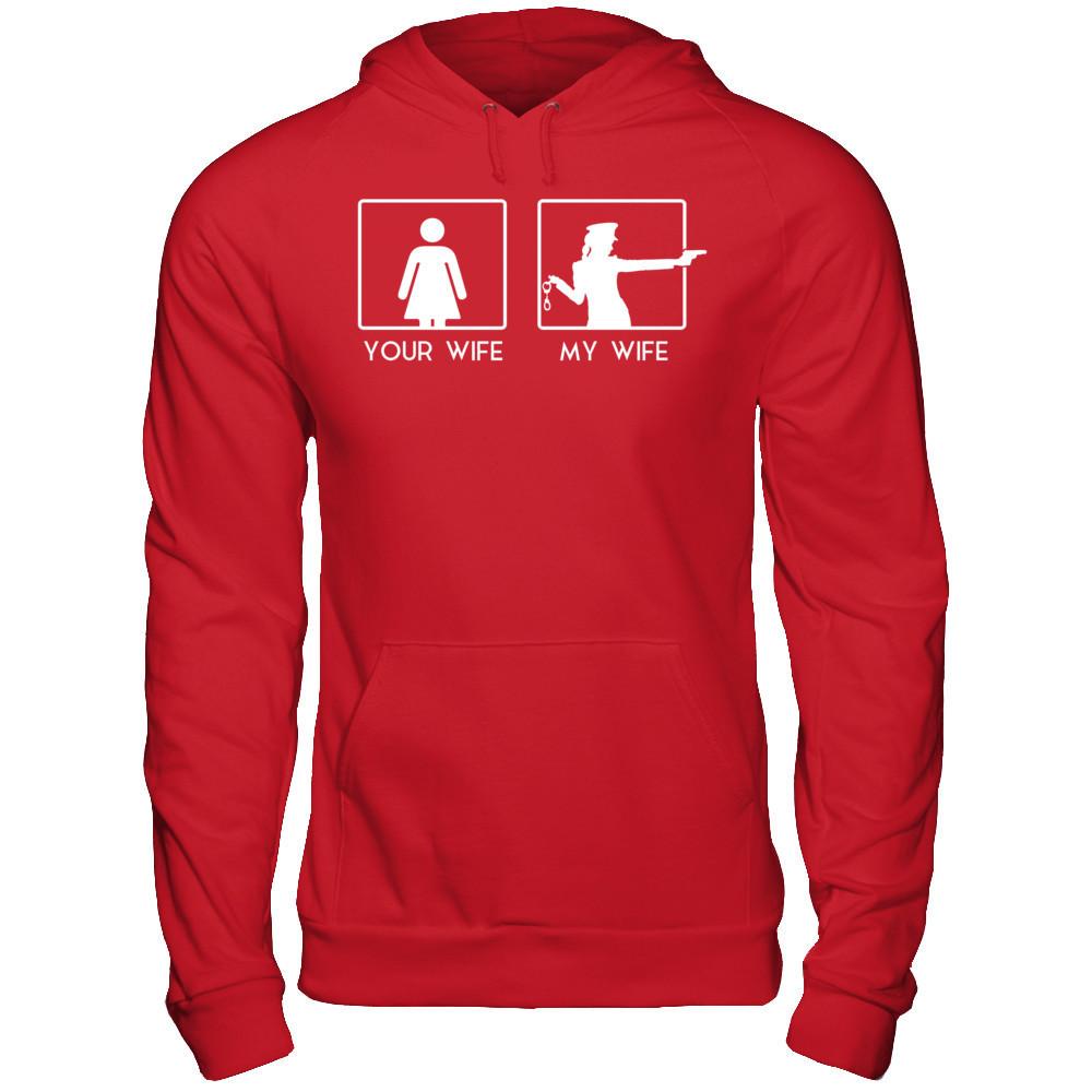 Your Wife - My Wife Loves Shooting Gildan - Pullover Hoodie Red