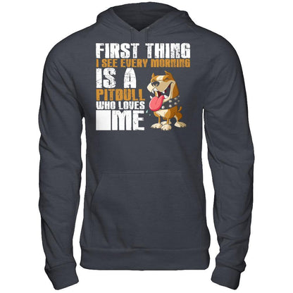 First Thing I See Every Morning Is A PitBull Who Loves Me T-shirt Gildan - Pullover Hoodie Dark Heather