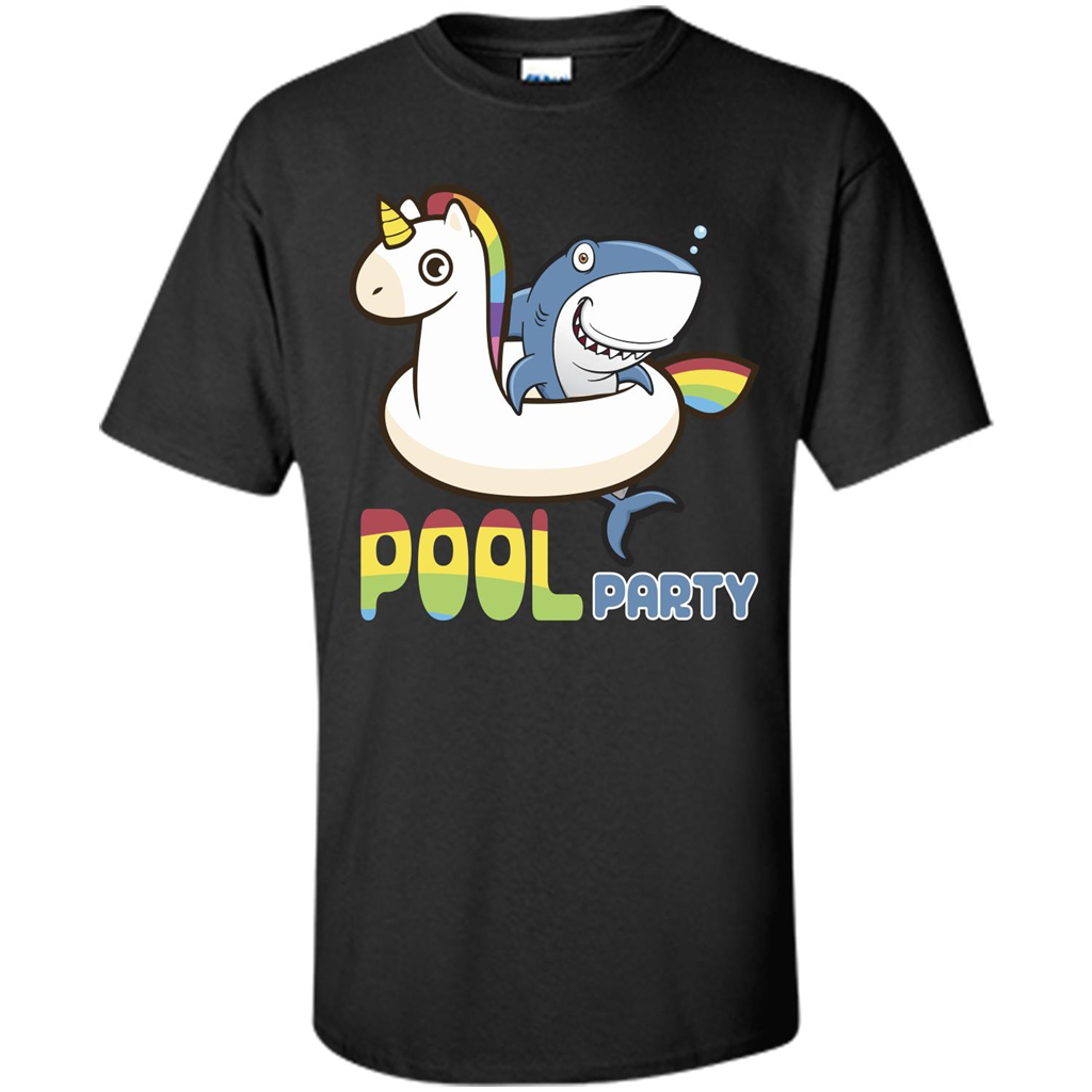 Pool Party T-shirt Unicorn Float Funny Shark Black