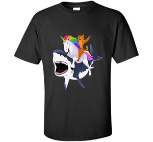 Cat Riding Unicorn Riding Shark T-shirt