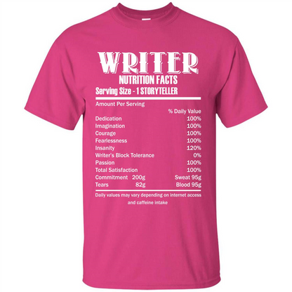 Writer Nutrition Facts Serving Size T-shirt Heliconia