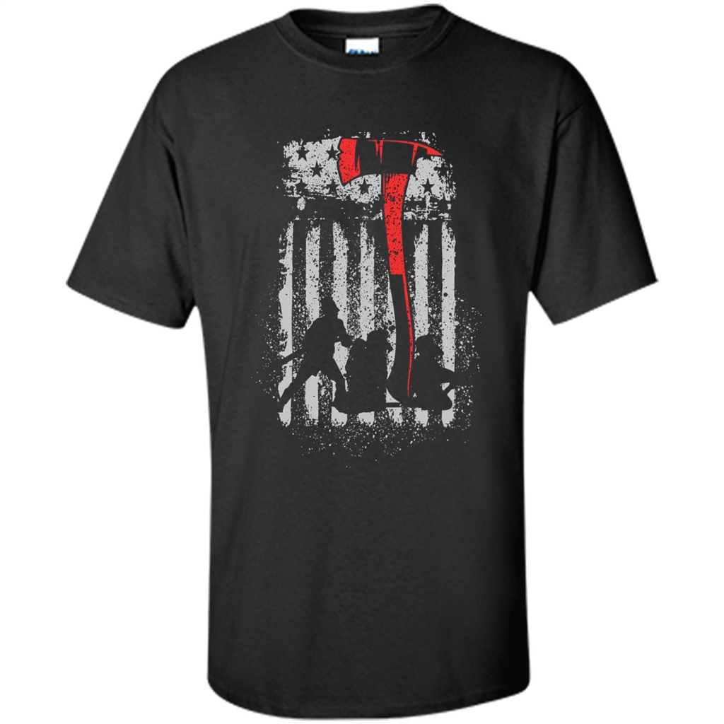 Firefighter With US Flag T-shirt Black
