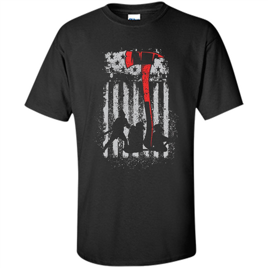 Firefighter With US Flag T-shirt Black