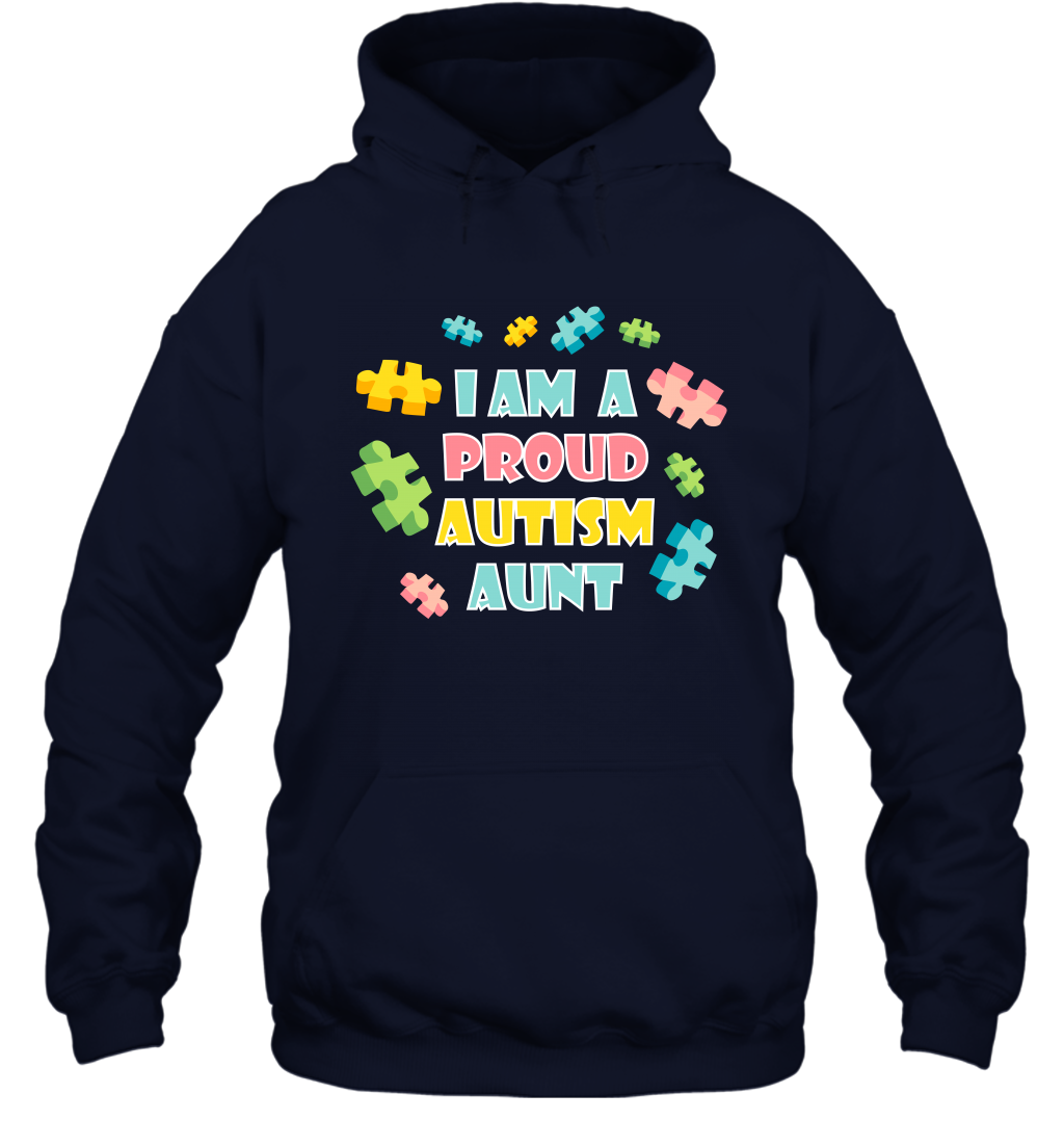 I Am A Proud Autism Aunt Family Shirt Hoodie Hoodie Navy