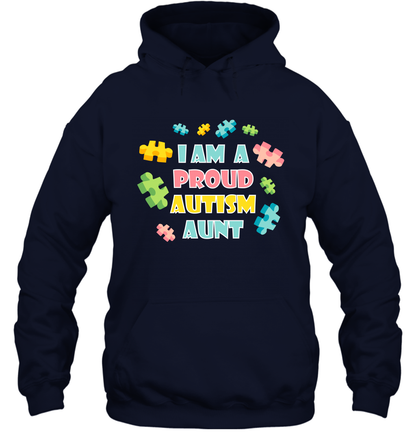 I Am A Proud Autism Aunt Family Shirt Hoodie Hoodie Navy