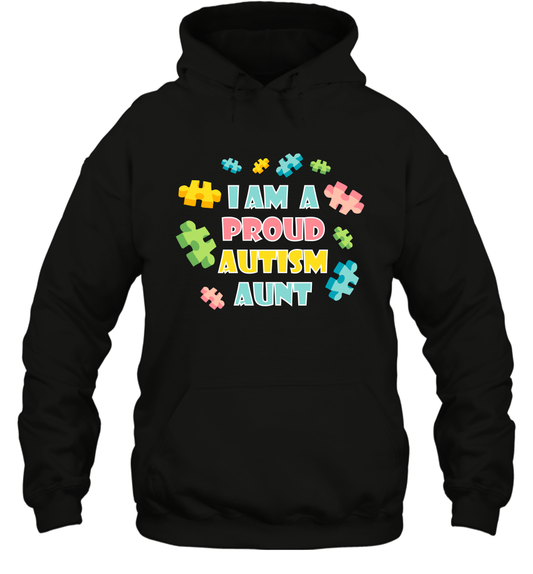 I Am A Proud Autism Aunt Family Shirt Hoodie Hoodie Black