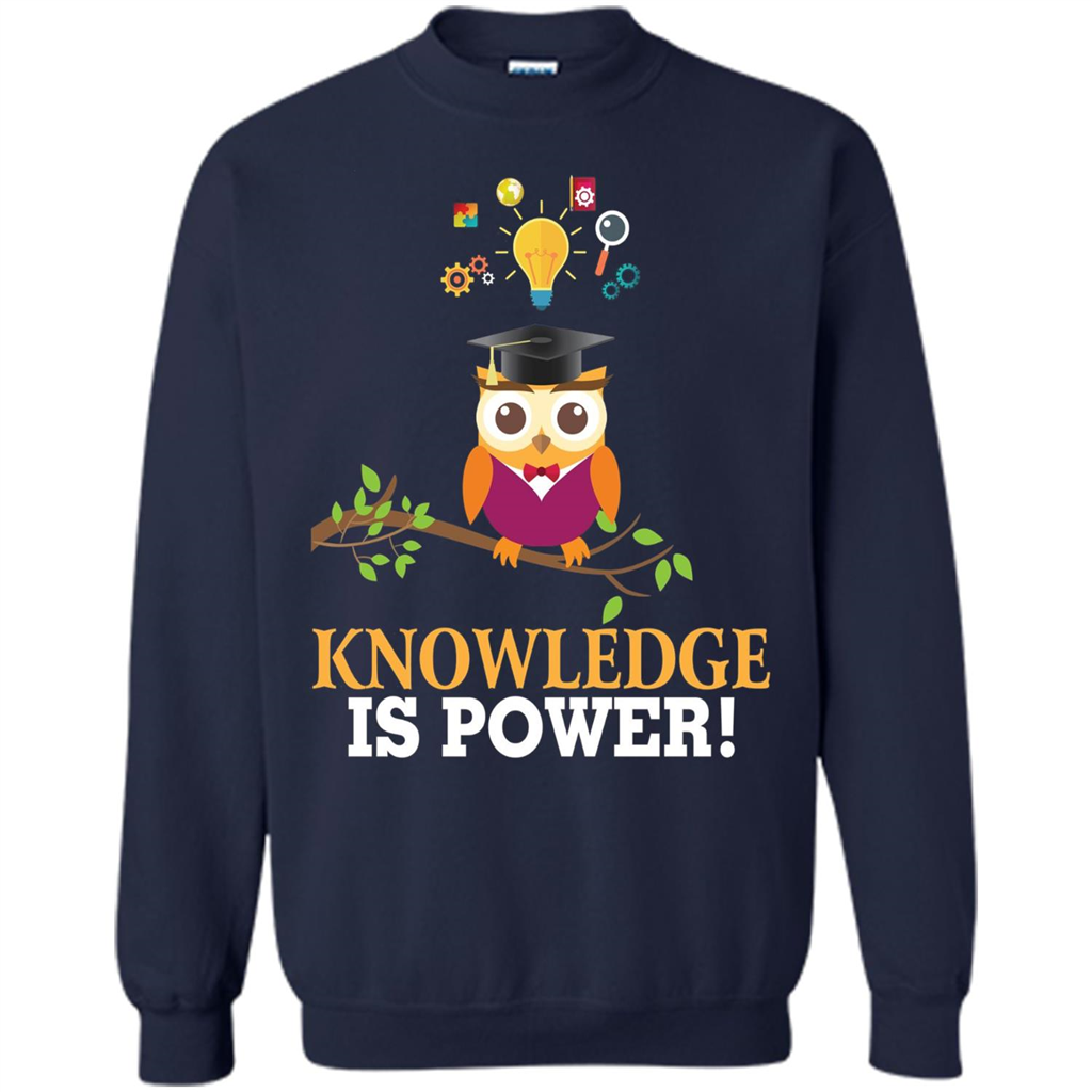 Knowledge is Power T-Shirt Cute Owl Teacher Student T-shirt Navy