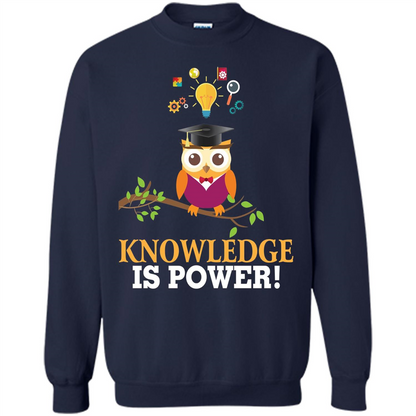 Knowledge is Power T-Shirt Cute Owl Teacher Student T-shirt Navy