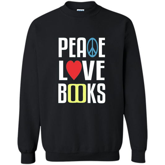 Book Reader T-shirt Peace Love Books Black