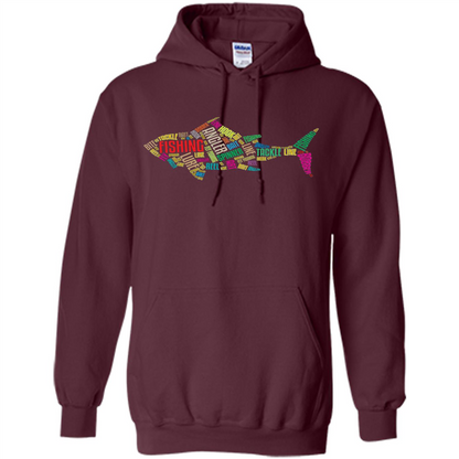 Fishing T-shirt Angler Lure Tackle Hook Reel Maroon