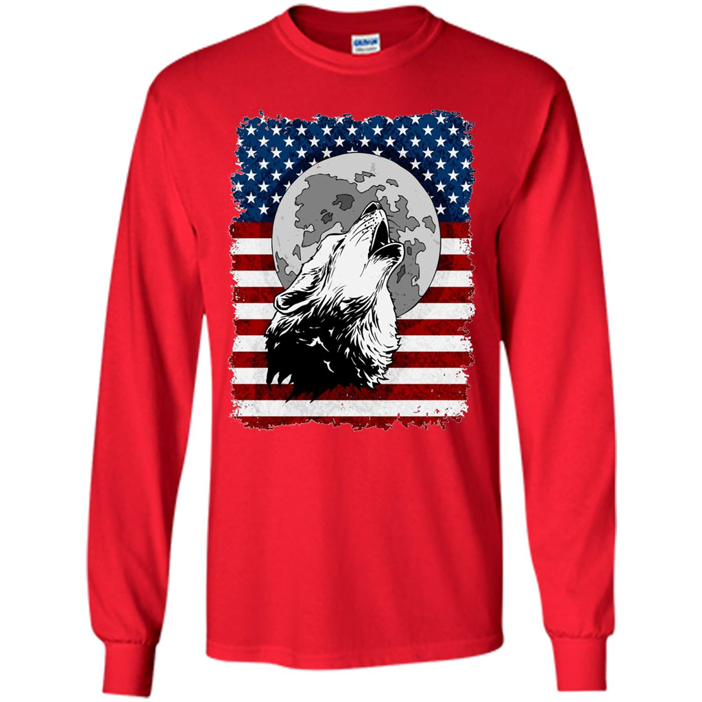 Howling Wolf On American Flag Patriotic T-shirt Red