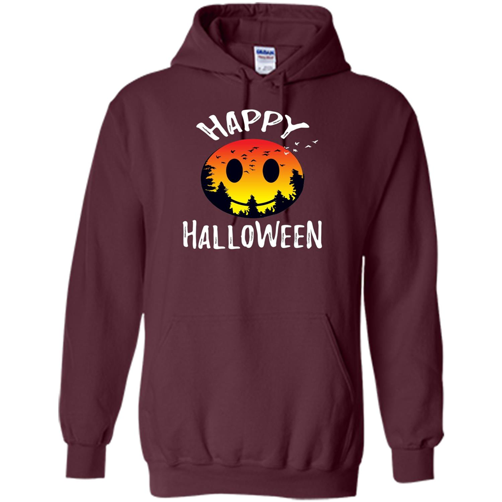 Cute Halloween T-shirt Spooky Camp Happy Face Emoji T-shirt Maroon