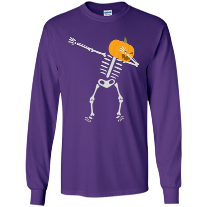 Dabbing Skeleton T-shirt Pumpkin Funny Halloween T-shirt Purple
