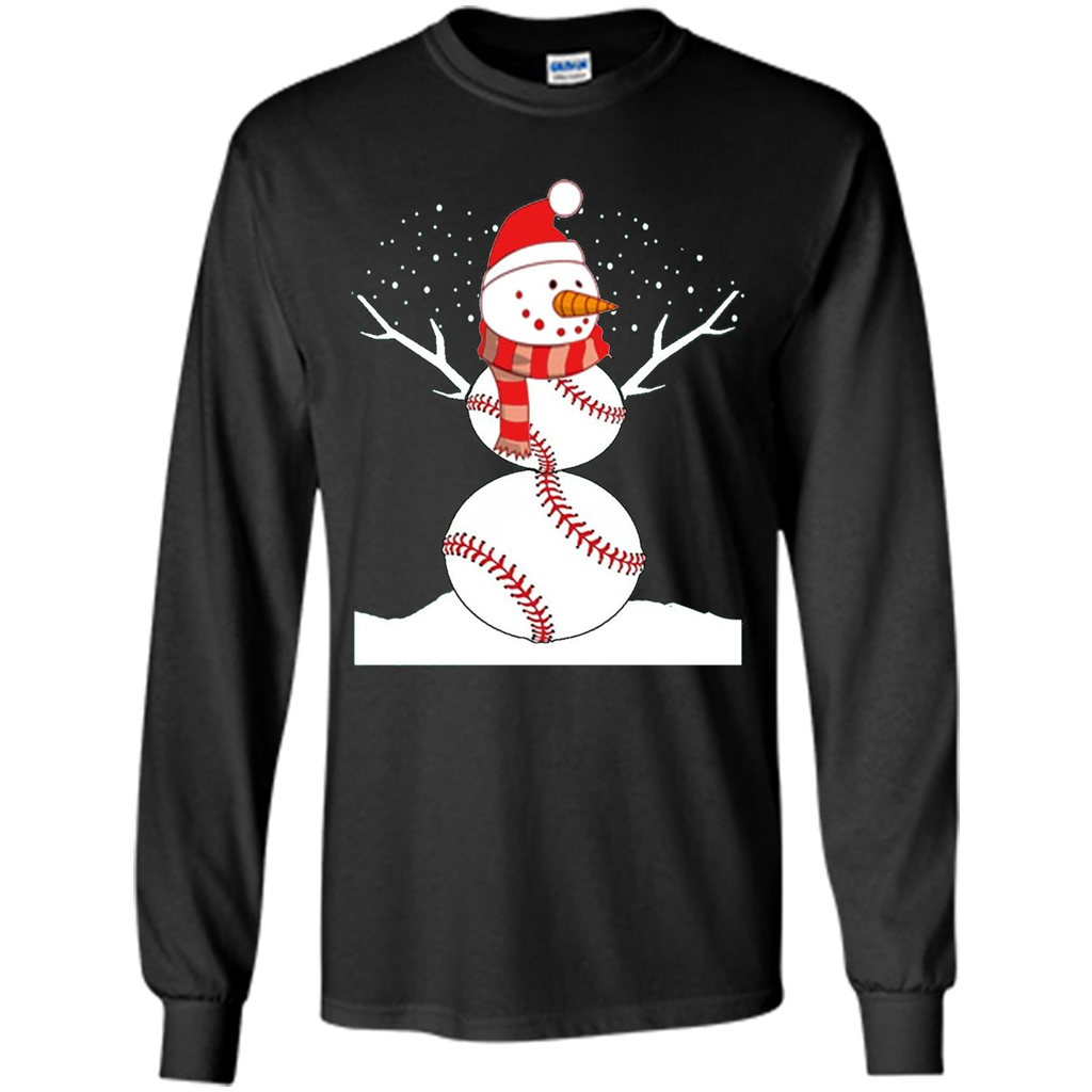Cute Baseball Snowman Christmas T-Shirt Black
