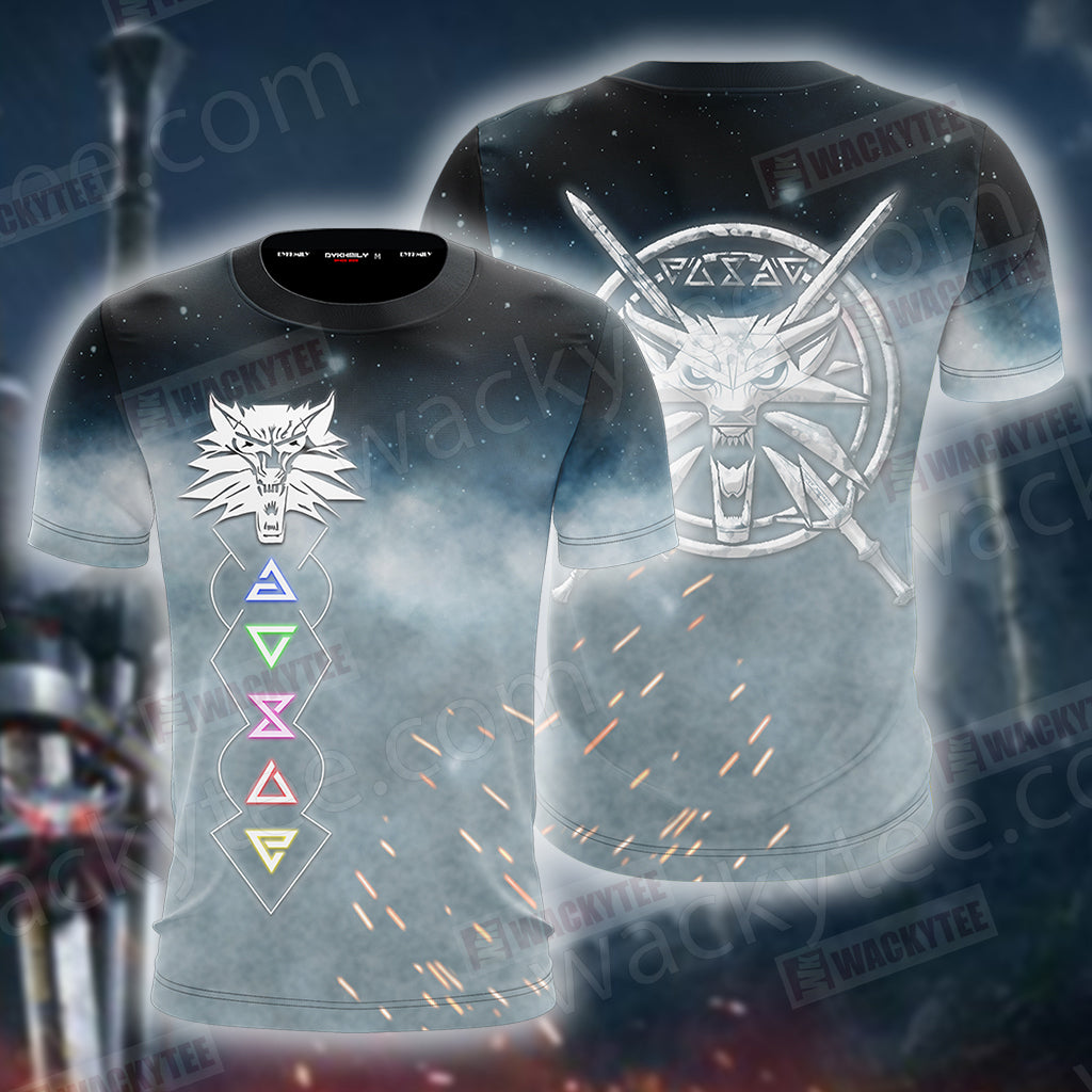 The Witcher 3 Wild Hunt Wild White Wolf Symbol 3D T-shirt
