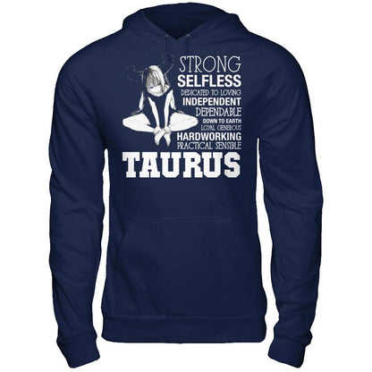 Taurus - Strong, Selfless, Dedicated To Loving, Independent T-shirt Gildan - Pullover Hoodie Navy
