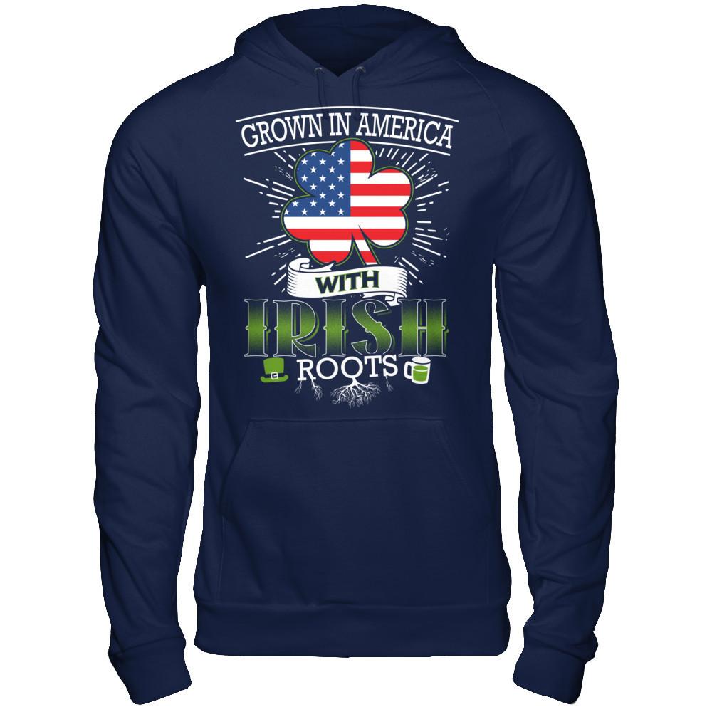 Grown In America With Irish Roots T-shirt Gildan - Pullover Hoodie Navy