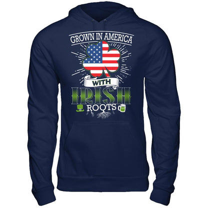 Grown In America With Irish Roots T-shirt Gildan - Pullover Hoodie Navy