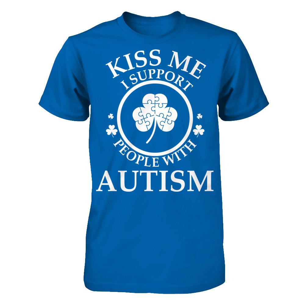 Kiss Me I Support People With Autism T-shirt Gildan - Short Sleeve Tee Royal
