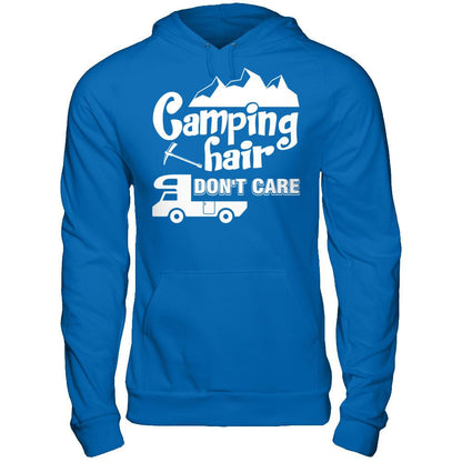 Camping Hair Don't Care T-shirt Gildan - Pullover Hoodie Royal