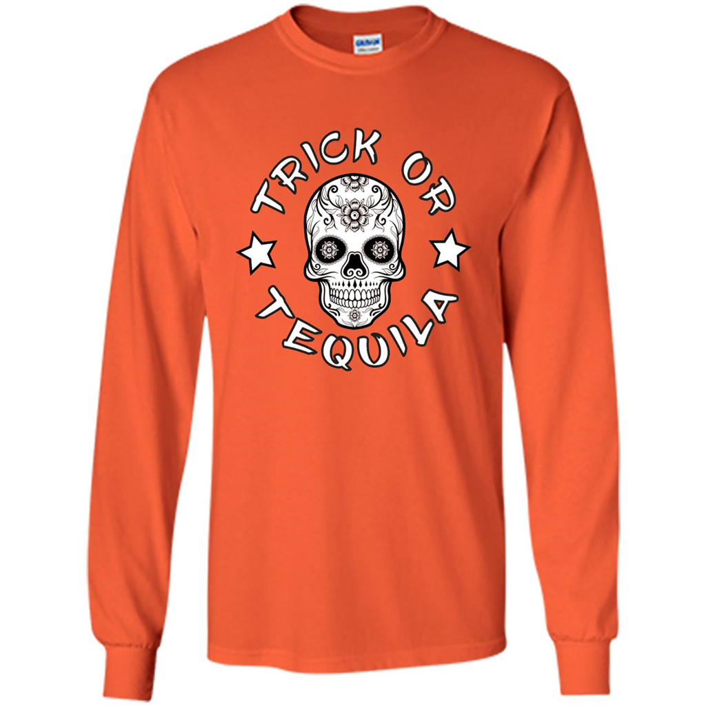 Sugar Skull T-Shirt Trick Or Tequila Halloween Orange