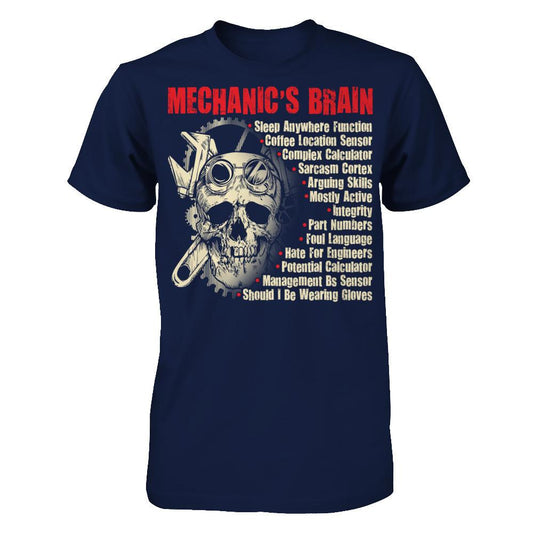 Mechanic's Brain - Sleep Anywhere Function, Coffee Location Sensor, Complex Calculator Gildan - Short Sleeve Tee Navy