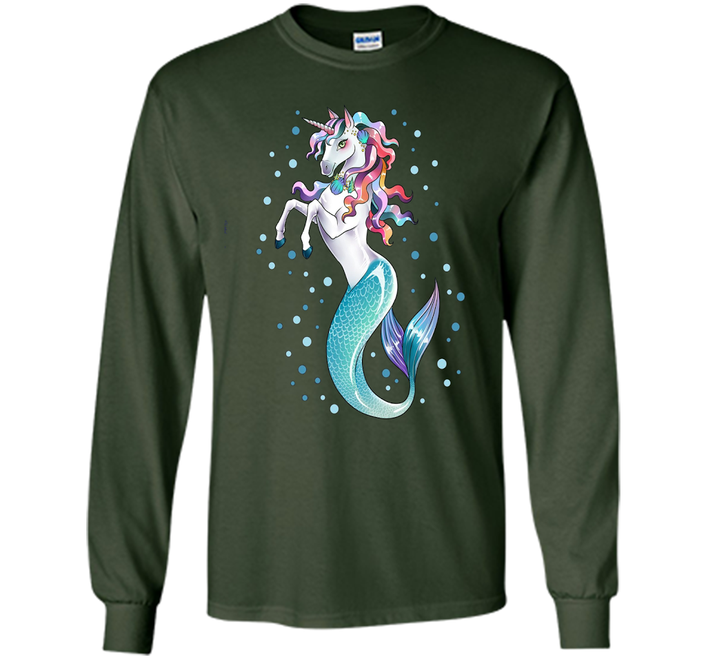 Unicorn Mermaid Mermicorn Cute T-shirt For Kids Forest Green