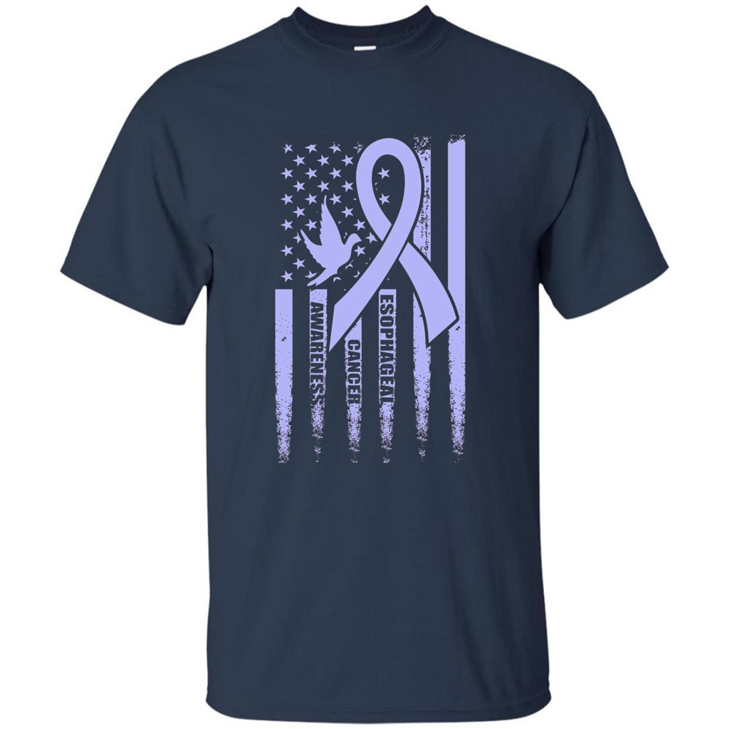 Esophageal Cancer USA Flag Periwinkle Ribbon and Dove T-shirt Navy