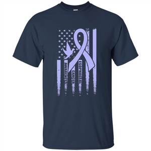 Esophageal Cancer USA Flag Periwinkle Ribbon and Dove T-shirt