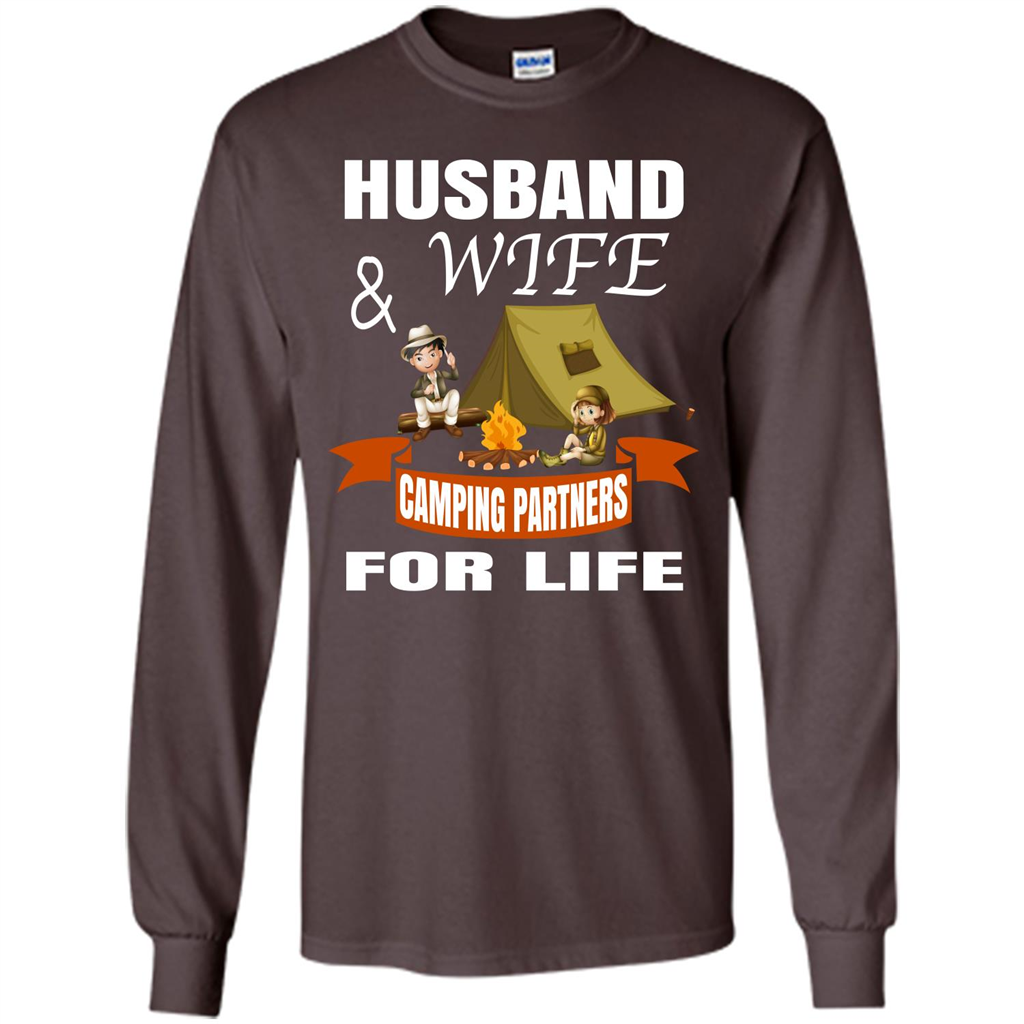 Camping Family T-shirt Husband And Wife Camping Partners For LIfe Dark Chocolate