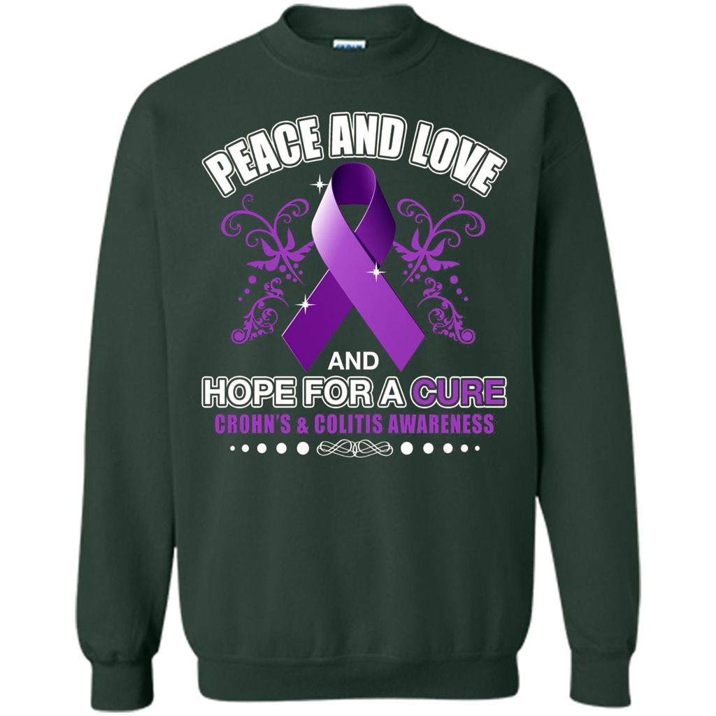 Peace And Love And Hope For A Cure Crohn's and Colitis Awareness T-shirt Forest Green