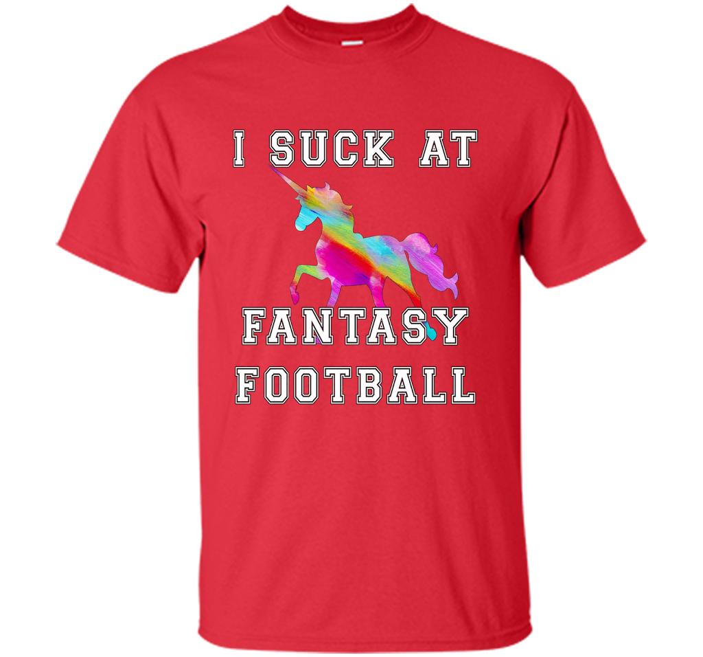 I Suck At Fantasy Football T-Shirt Funny Draft Party Unicorn shirt Red
