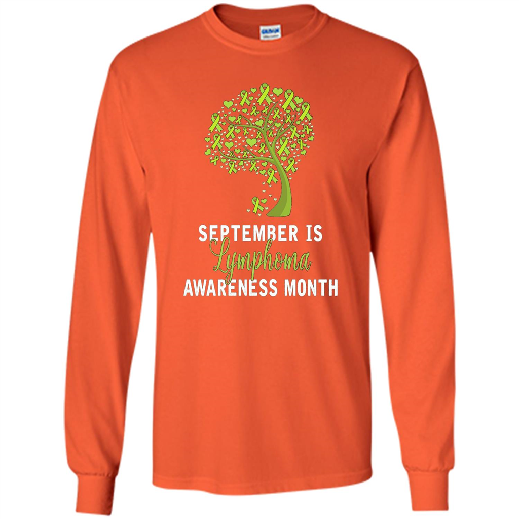Lime Green Ribbon Lymphoma Awareness Month T-shirt Orange
