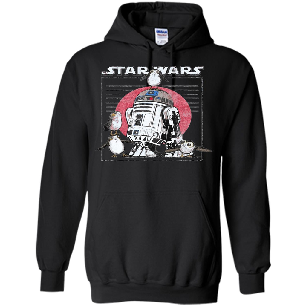 Movie T-shirt Last Jedi Flock Of Porgs Surround R2-D2 T-shirt Black