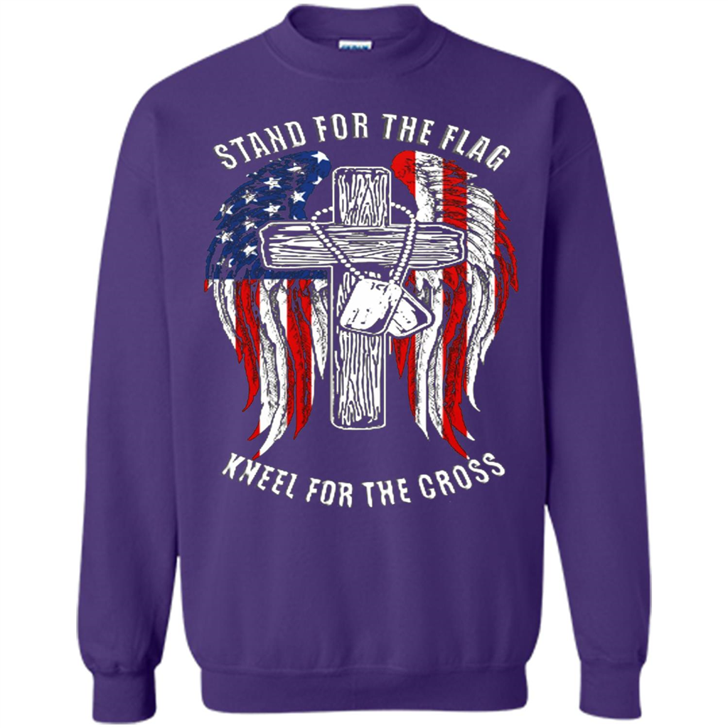 Military T-shirt Stand For The Flag Kneel For The Cross Purple