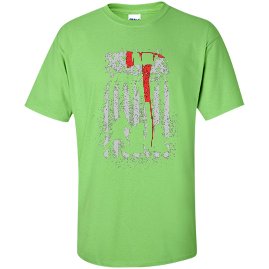 Firefighter With US Flag T-shirt Lime