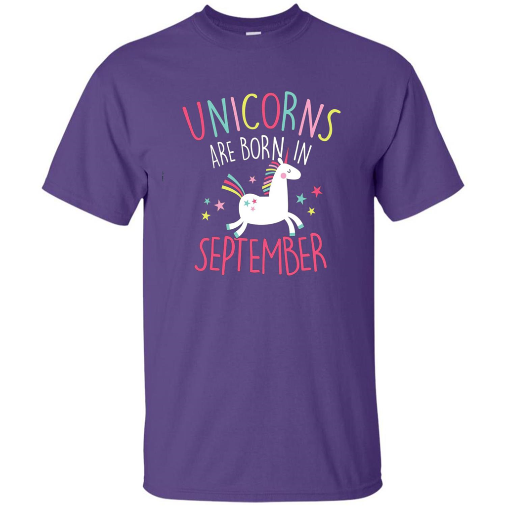 Unicorns Are Born In September Birthday T-Shirt Purple