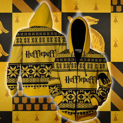 The Hufflepuff Badger Harry Potter Ugly Christmas Zip Up Hoodie 4XL