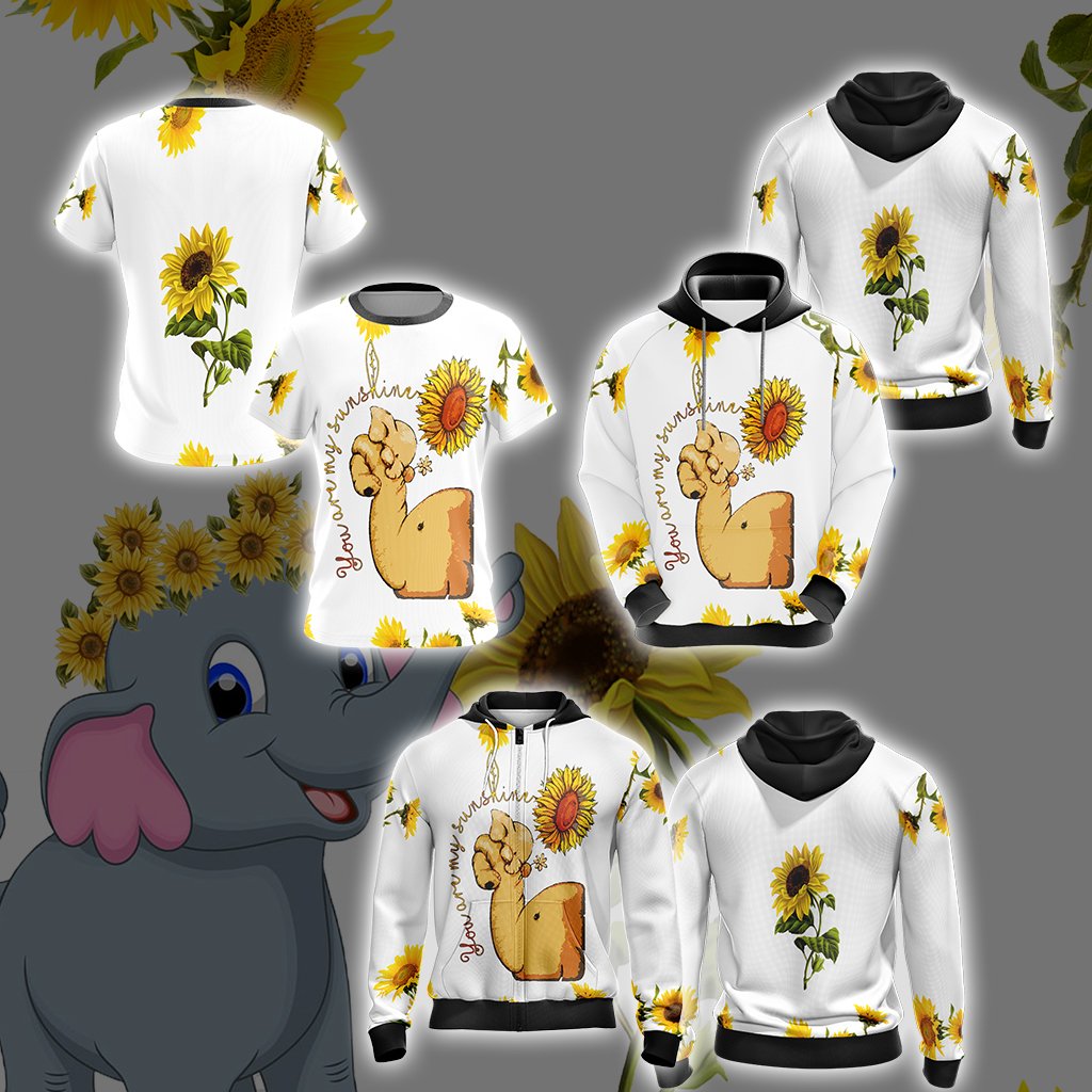 Elephant And Sunflower Unisex Zip Up Hoodie