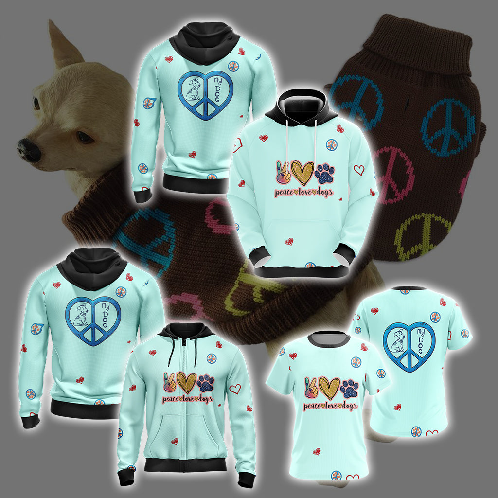Peace Love Dogs Unisex Zip Up Hoodie