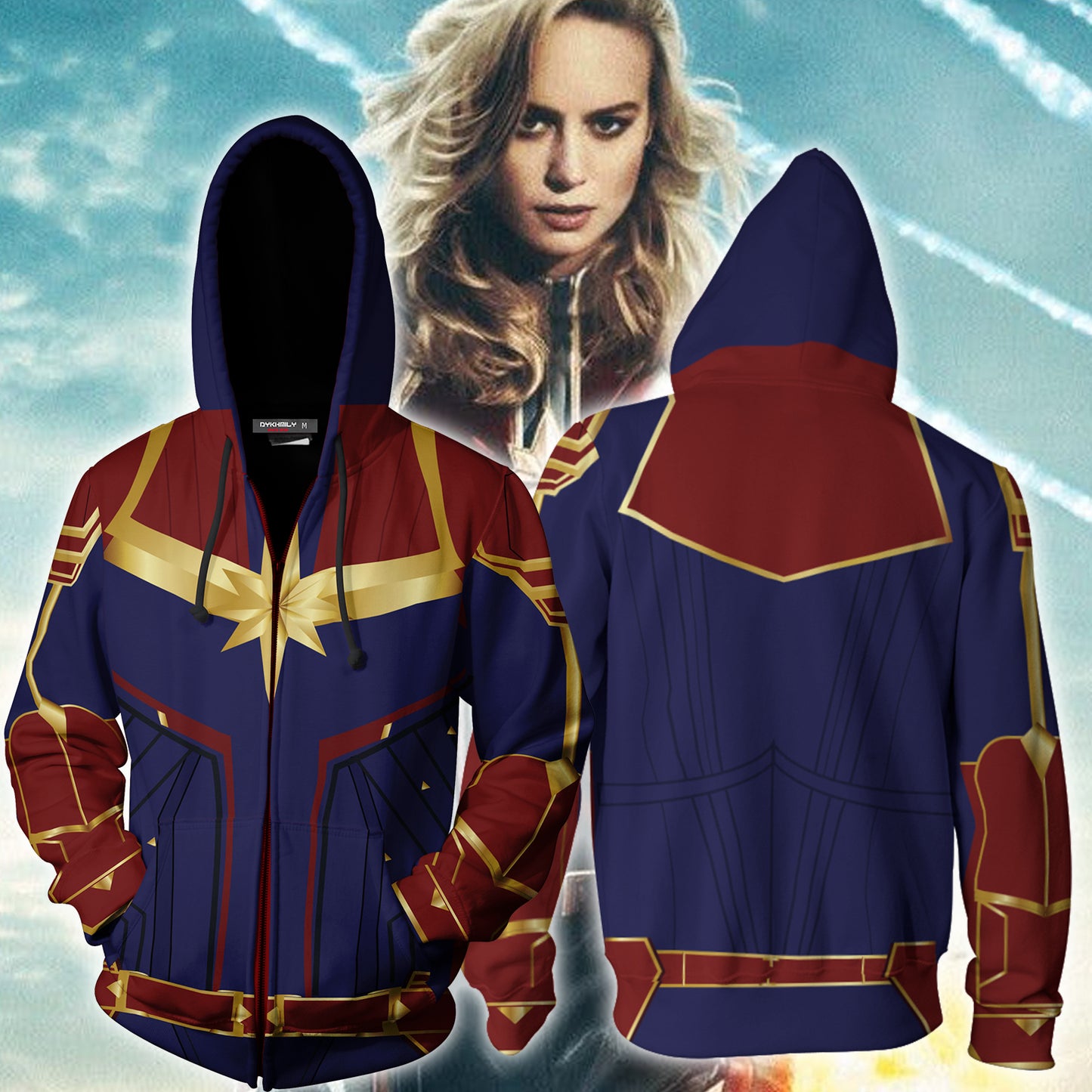 Captain Marvel Cosplay New Look Zip Up Hoodie Jacket 4XL