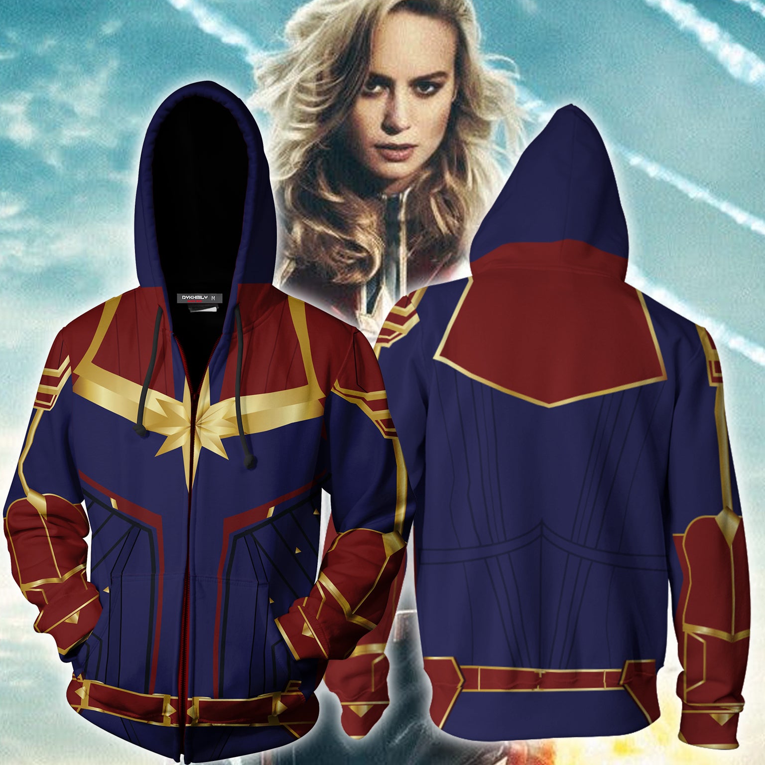 Captain Marvel Cosplay New Look Zip Up Hoodie Jacket 4XL