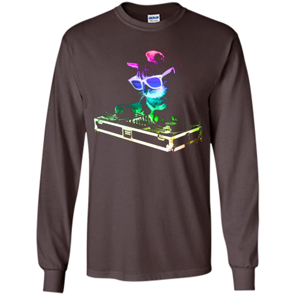 Cat Lover T-shirt House Cat Rainbow DJ Kitty Dark Chocolate